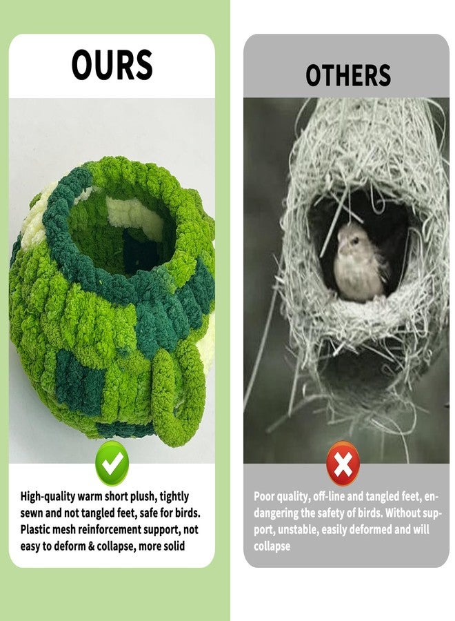 Hamiledyi Bird Nest Warm Snuggle Hut Bird Bed Fluffy Bird Sleeping Bed Parrot Nest Hammock Bird Shed Hut House Plush Snuggle Bird Hammock for Parakeets Cockatiels Conures Lovebirds (Green, Large) - Image 4
